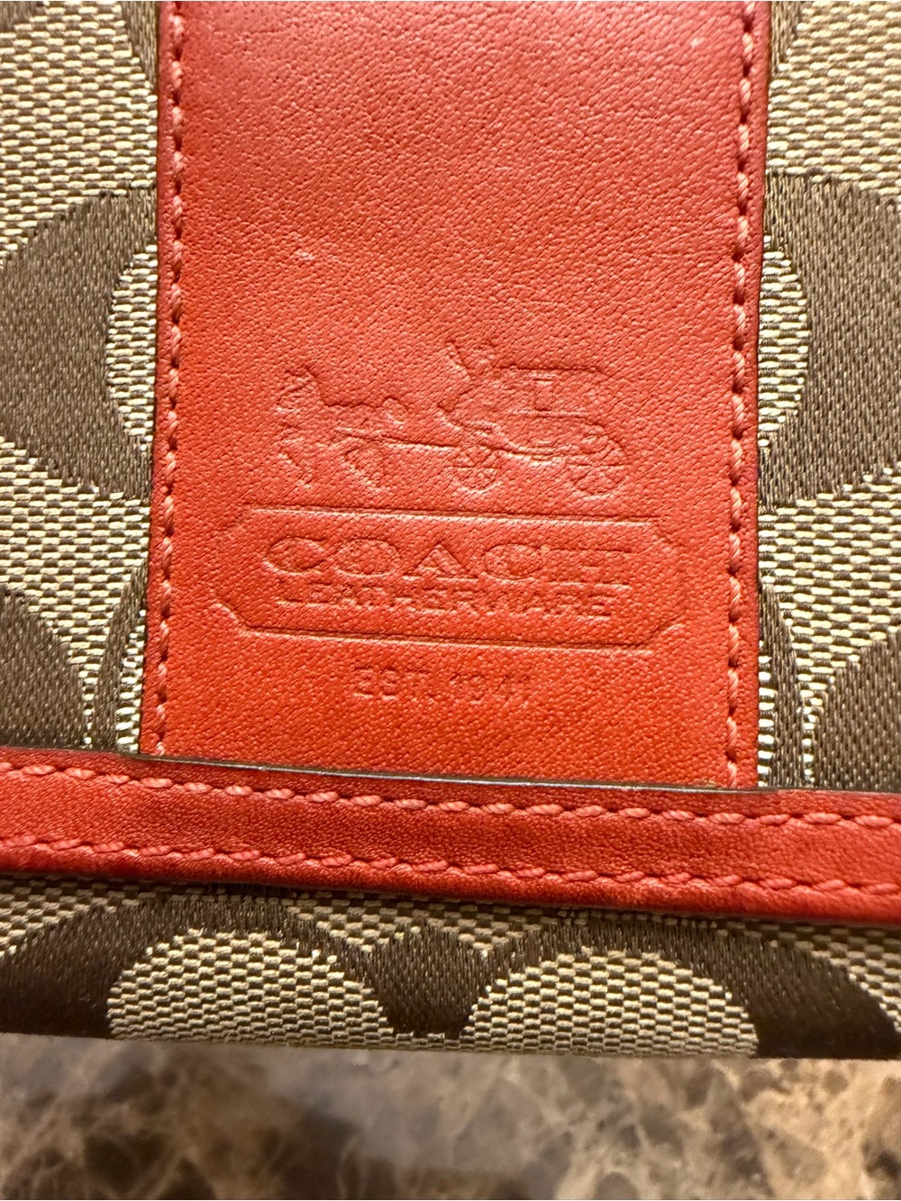Coach Signature Canvas Bifold Wallet in Brown and Orange/Red - Picture 8 of 17